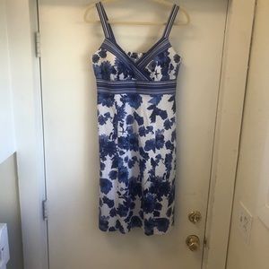 Blue and white floral halter dress
